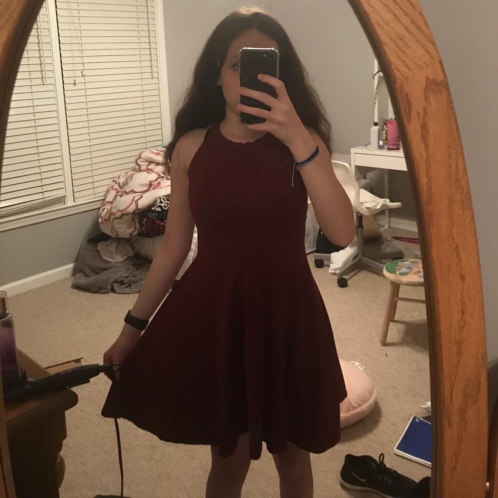 Maroon high neck dress